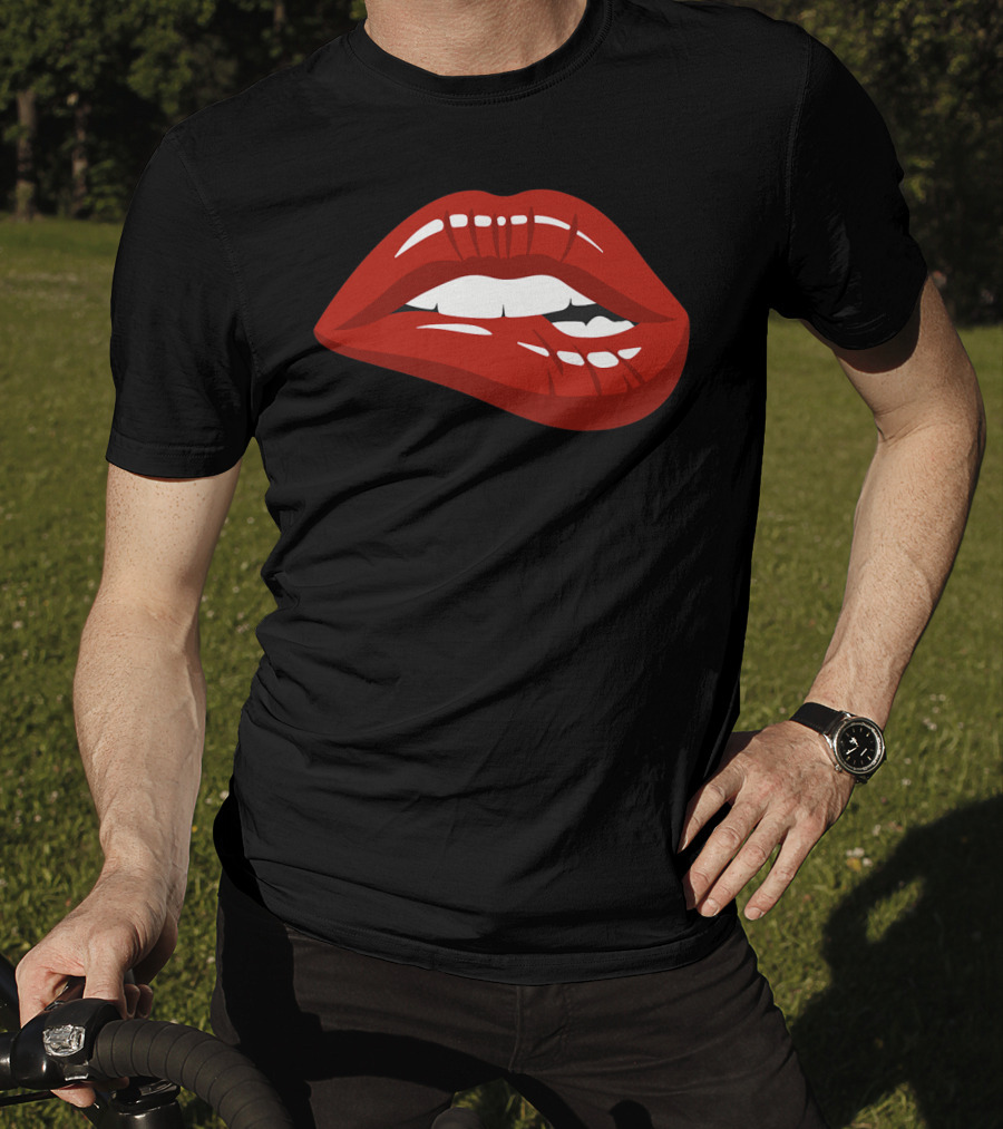 Red Lips Biting Lipstick Makeup Iconic Red Pout T-Shirt