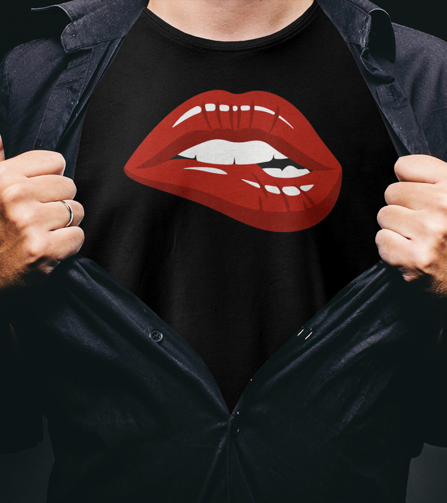Red Lips Biting Lipstick Makeup Iconic Red Pout T-Shirt