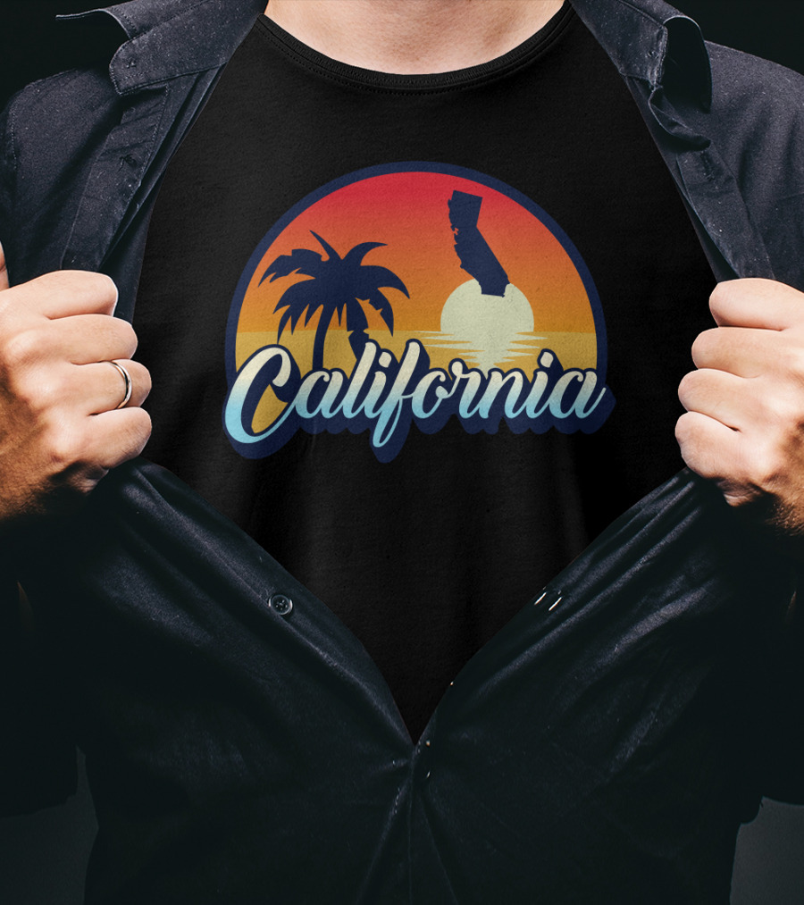 Retro California Beach Vintage Cali Pride Sunset Palm Trees T-Shirt