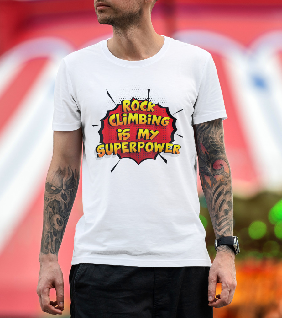 Rock Climbing Is My Superpower Comic Burst T-Shirt
