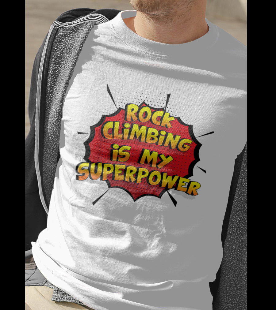 Rock Climbing Is My Superpower Comic Burst T-Shirt