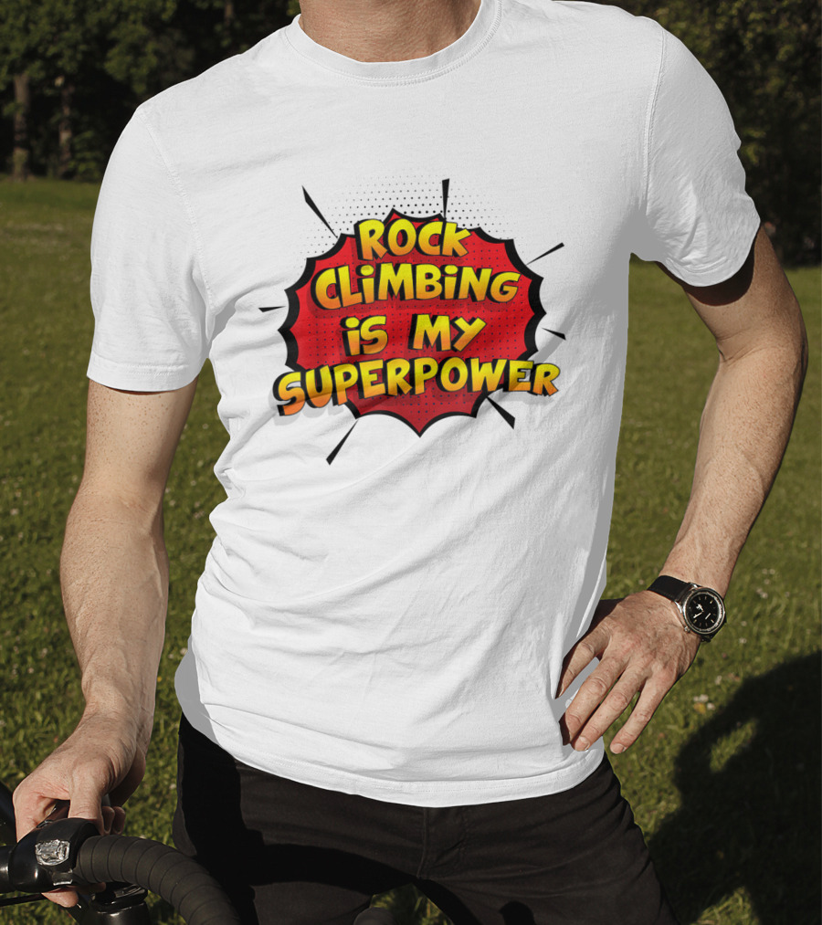 Rock Climbing Is My Superpower Comic Burst T-Shirt
