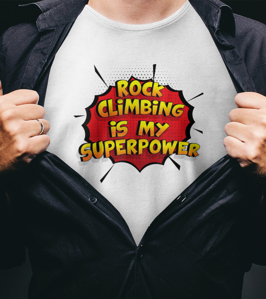 Rock Climbing Is My Superpower Comic Burst T-Shirt