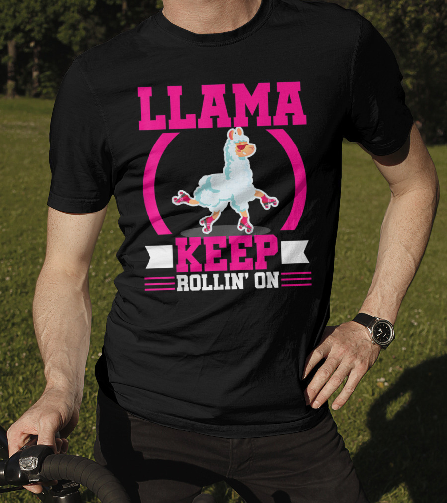 Llama Keep Rollin' On Funny Skater Derby Skating T-Shirt