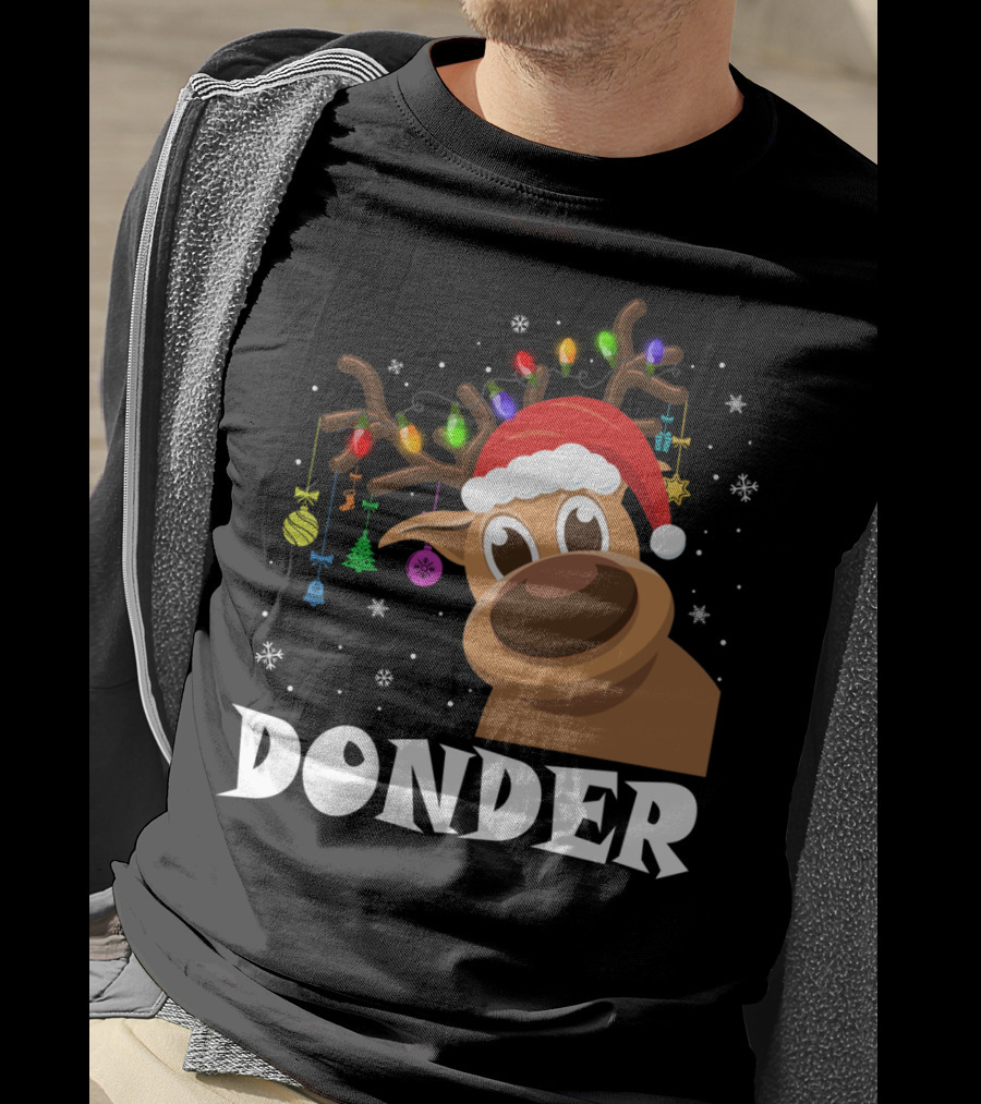 Santa Reindeer Donder Xmas Lights And Ornaments T-Shirt