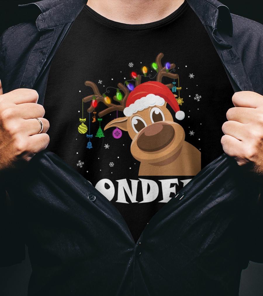 Santa Reindeer Donder Xmas Lights And Ornaments T-Shirt