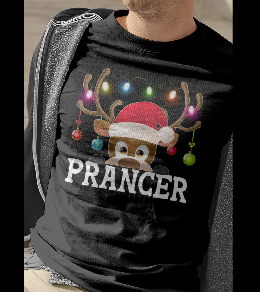 Prancer Santa Reindeer Xmas Lights Ornaments T-Shirt