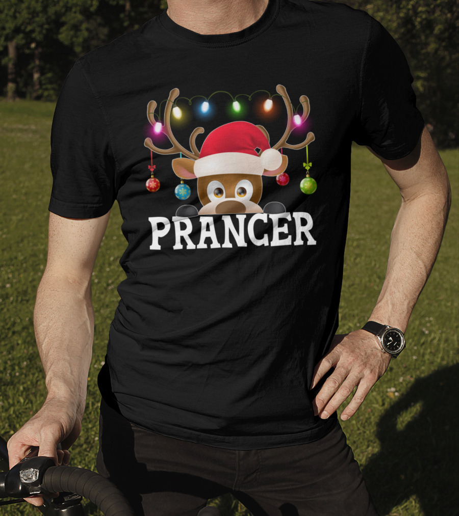 Prancer Santa Reindeer Xmas Lights Ornaments T-Shirt