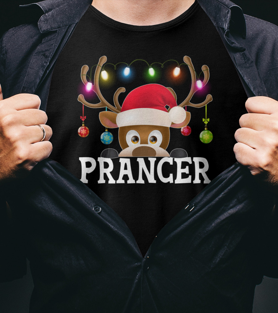 Prancer Santa Reindeer Xmas Lights Ornaments T-Shirt