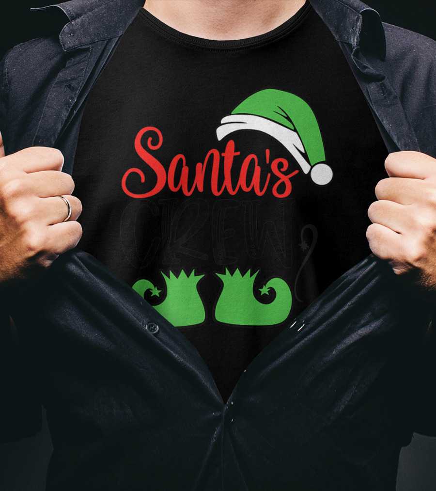 Santa's Crew Christmas Hat And Shoes T-Shirt