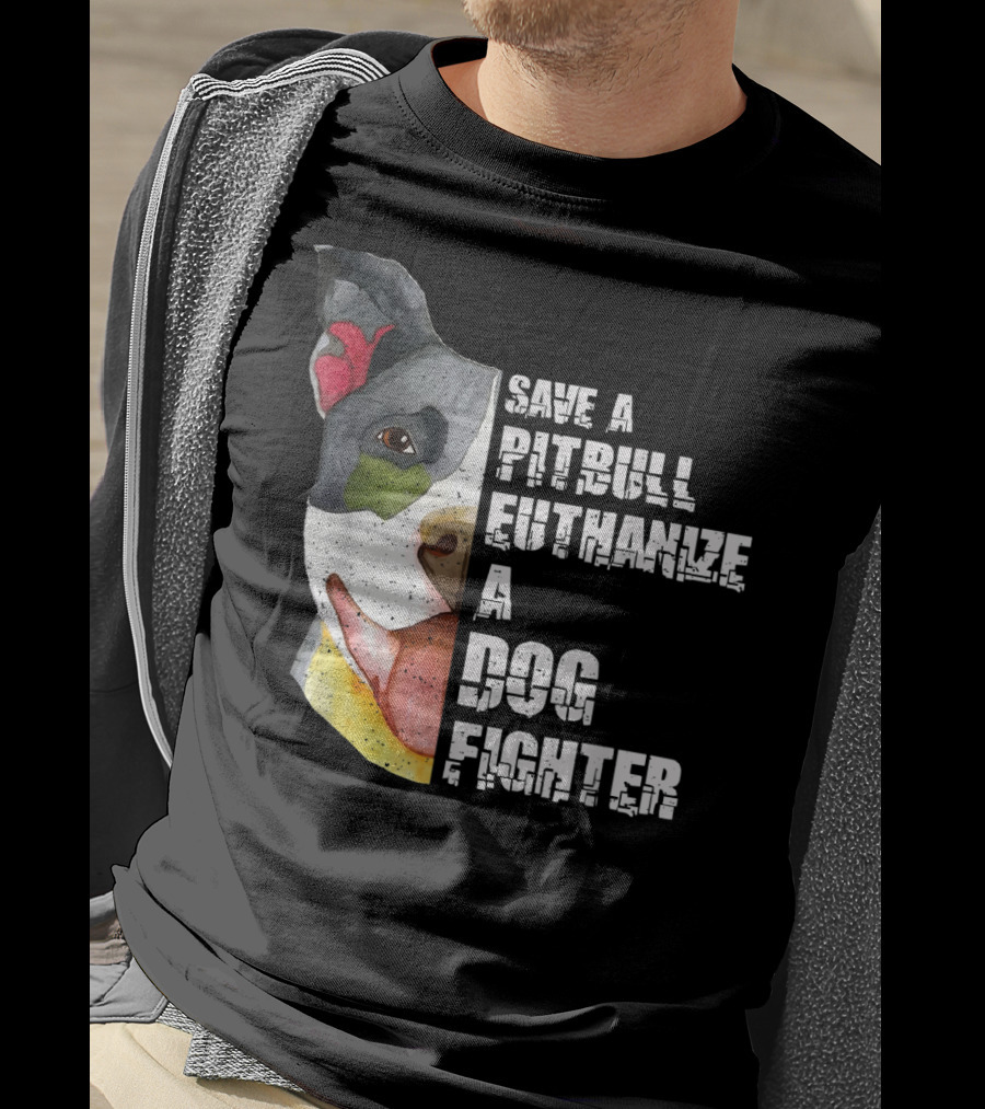 Save A Pitbull Euthanize A Dog Fighter Image With Illustrated Dog Face T-Shirt