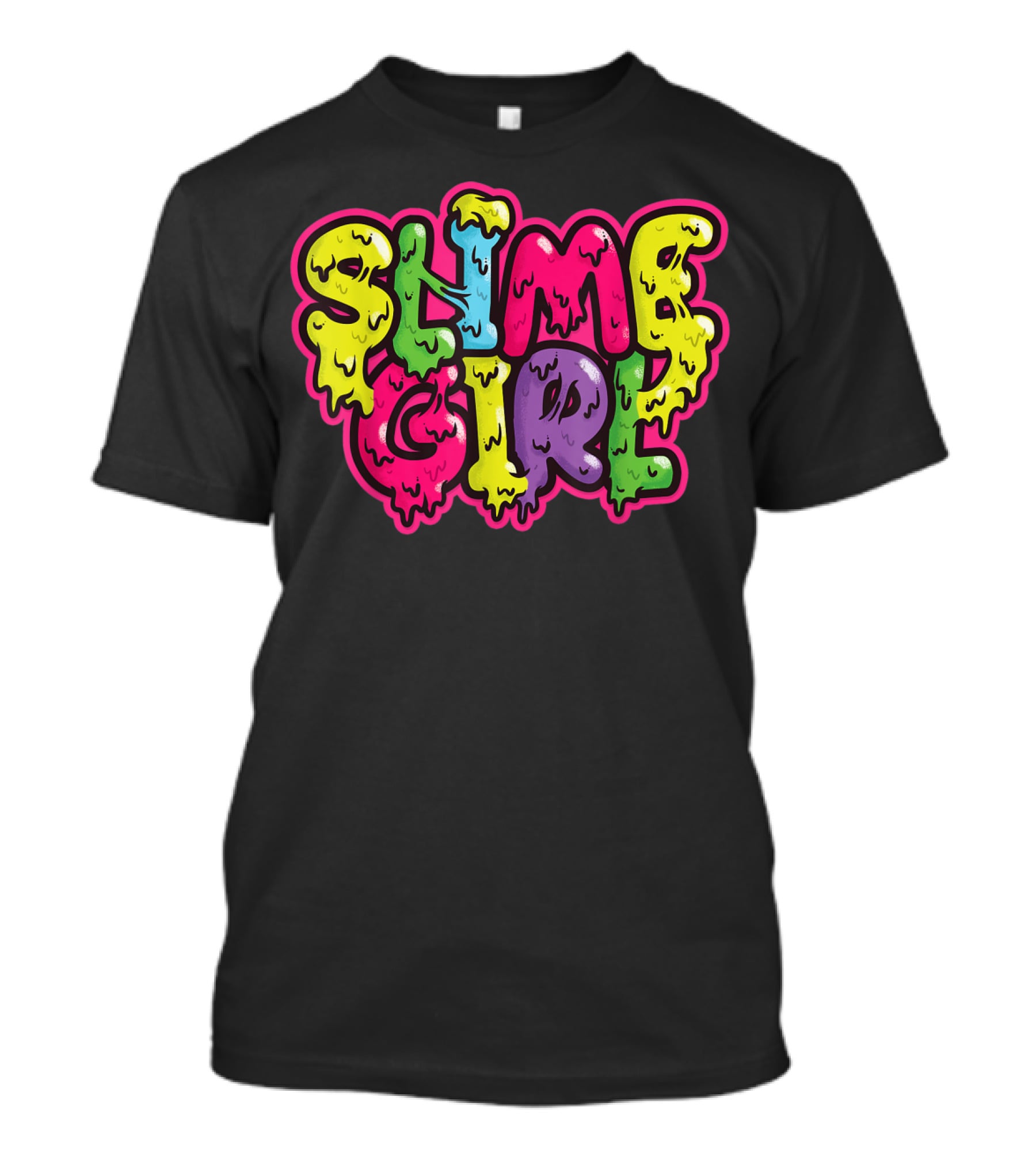 Slime Girl Birthday Party Queen Colorful Dripping Text T-Shirt