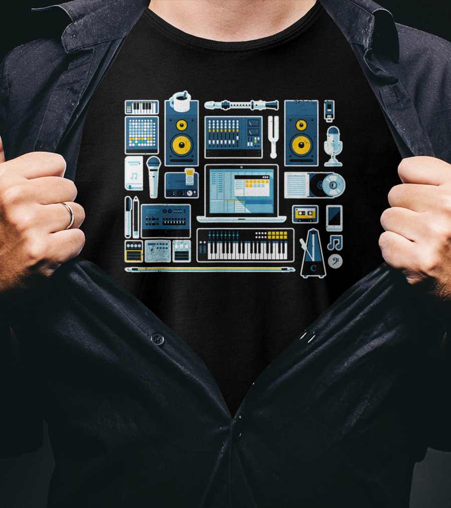 Music Production Essentials Sound Engineer Audio Equipment Collection T-Shirt