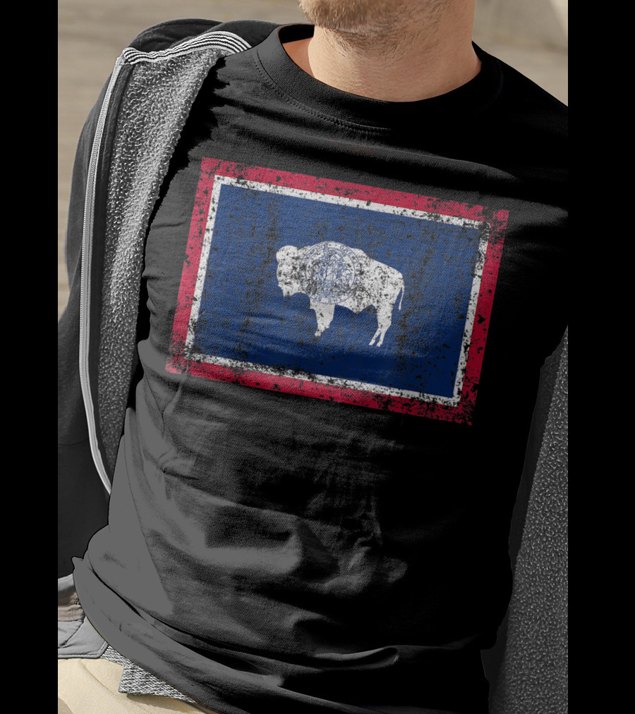 State Of Wyoming Flag Vintage Fall Buffalo T-Shirt