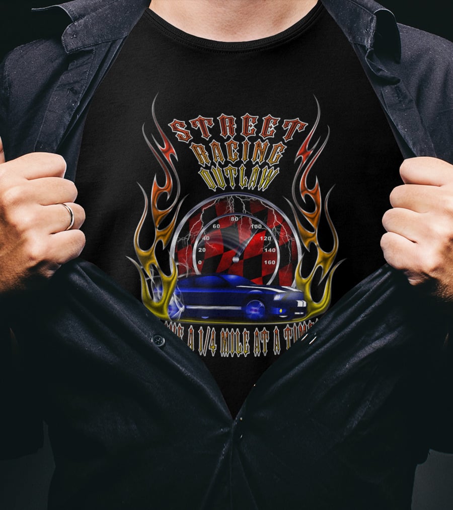 Street Racing Outlaw Live A Quarter Mile At A Time Speedometer Flames Car T-Shirt