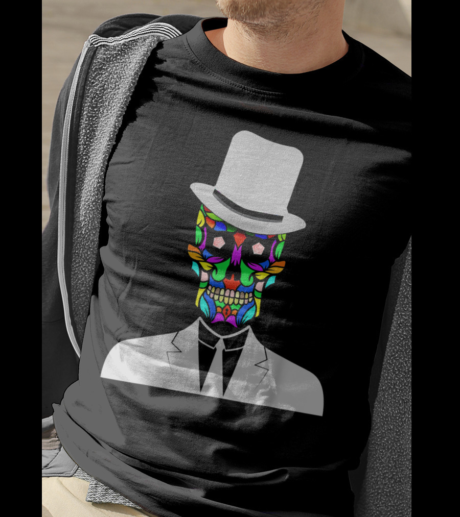 Sugar Skull Baron Samedi Voodoo Colorful Mask In Suit And Top Hat T-Shirt