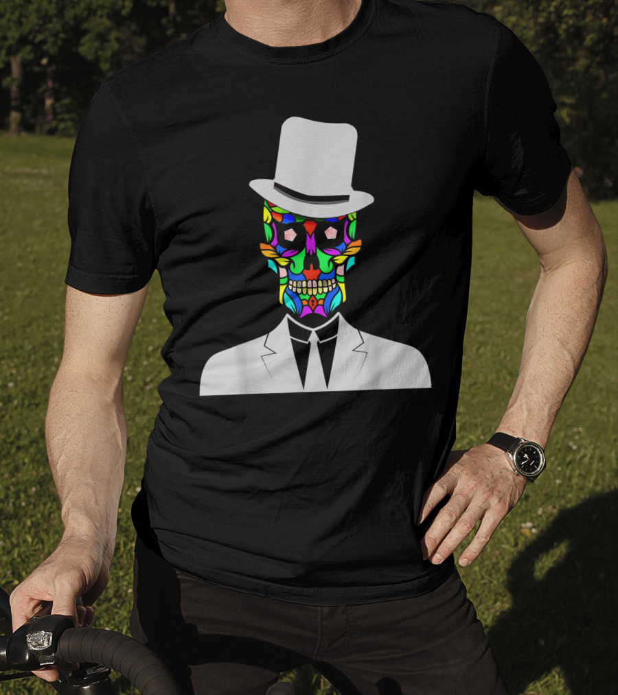 Sugar Skull Baron Samedi Voodoo Colorful Mask In Suit And Top Hat T-Shirt