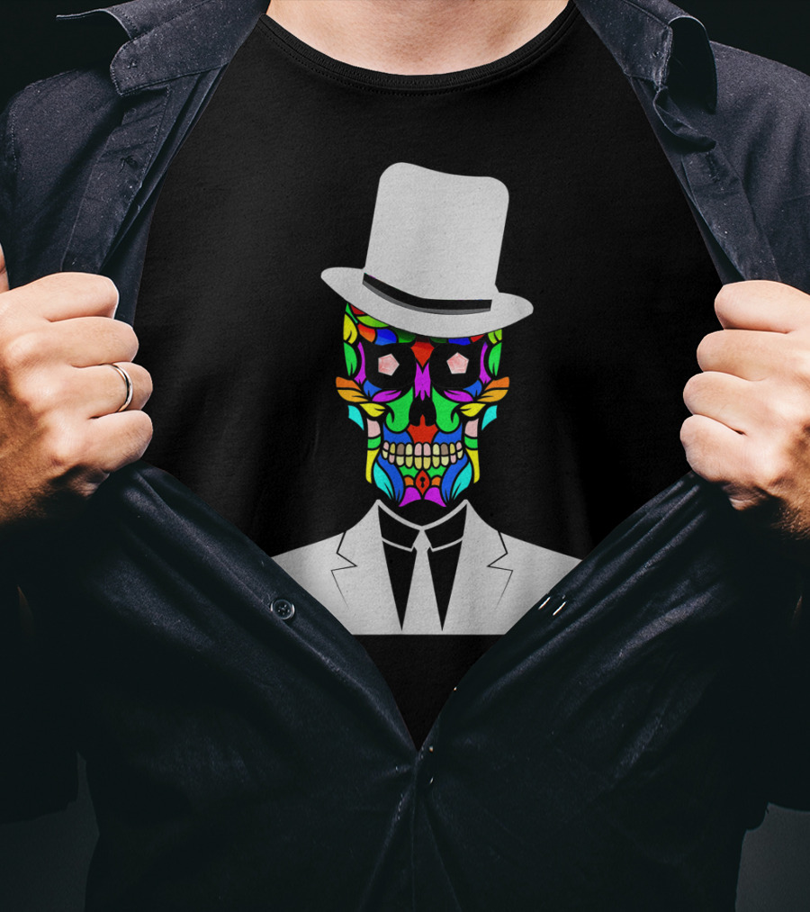 Sugar Skull Baron Samedi Voodoo Colorful Mask In Suit And Top Hat T-Shirt