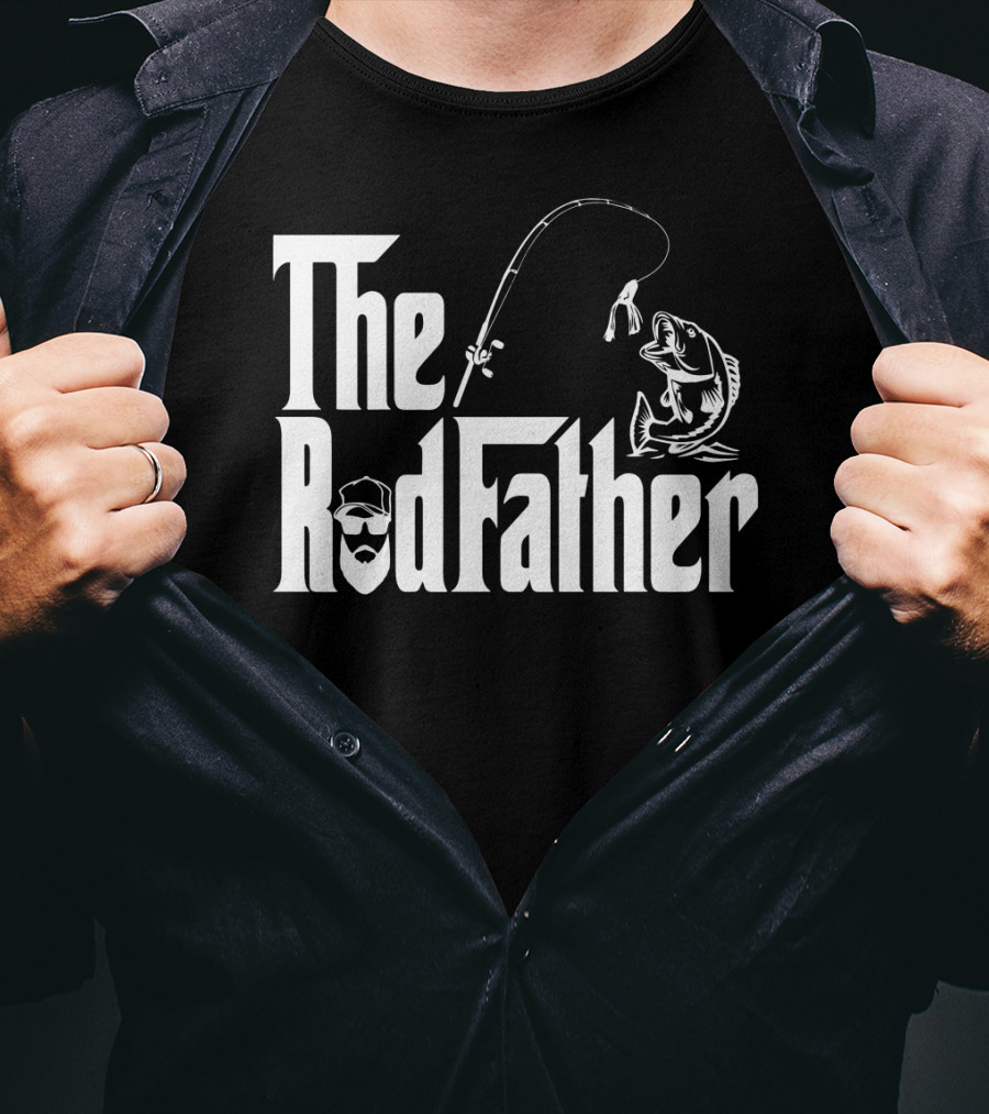 The RodFather Fishing Rod Fish Reel Bearded Man T-Shirt