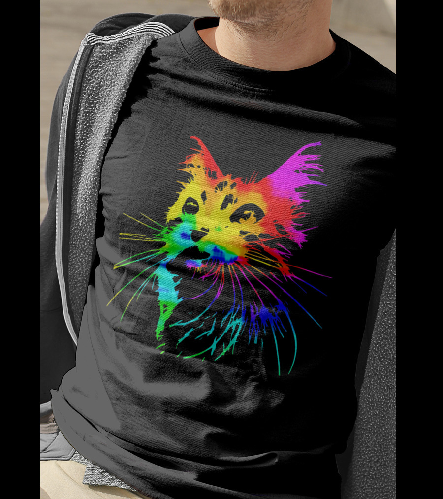 Tie Dye Rainbow Cat Multicolor Psychedelic Cat T-Shirt