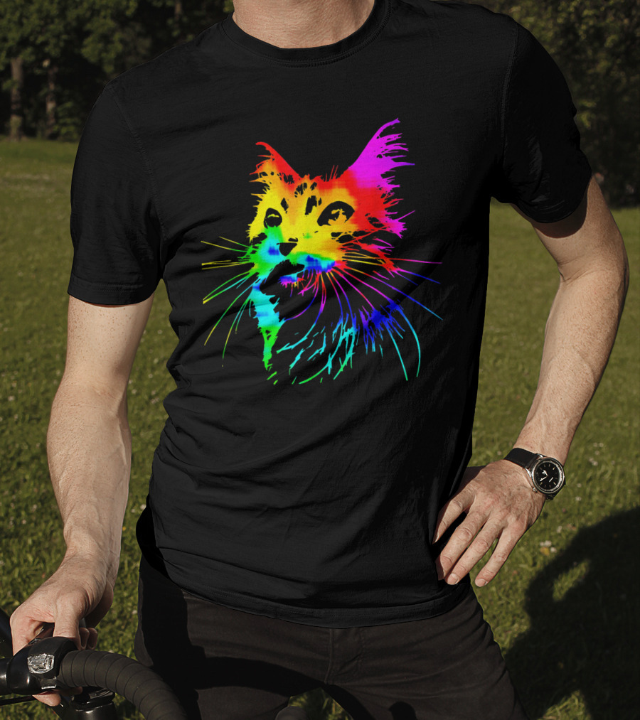 Tie Dye Rainbow Cat Multicolor Psychedelic Cat T-Shirt