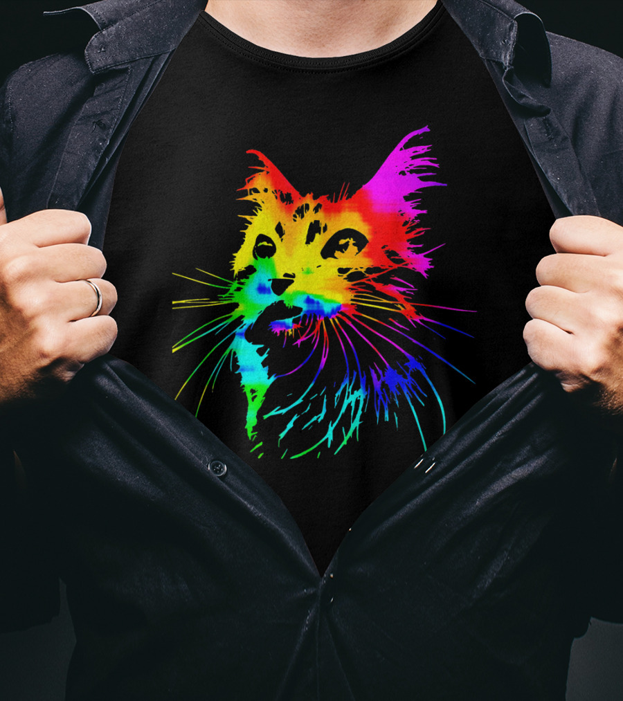 Tie Dye Rainbow Cat Multicolor Psychedelic Cat T-Shirt