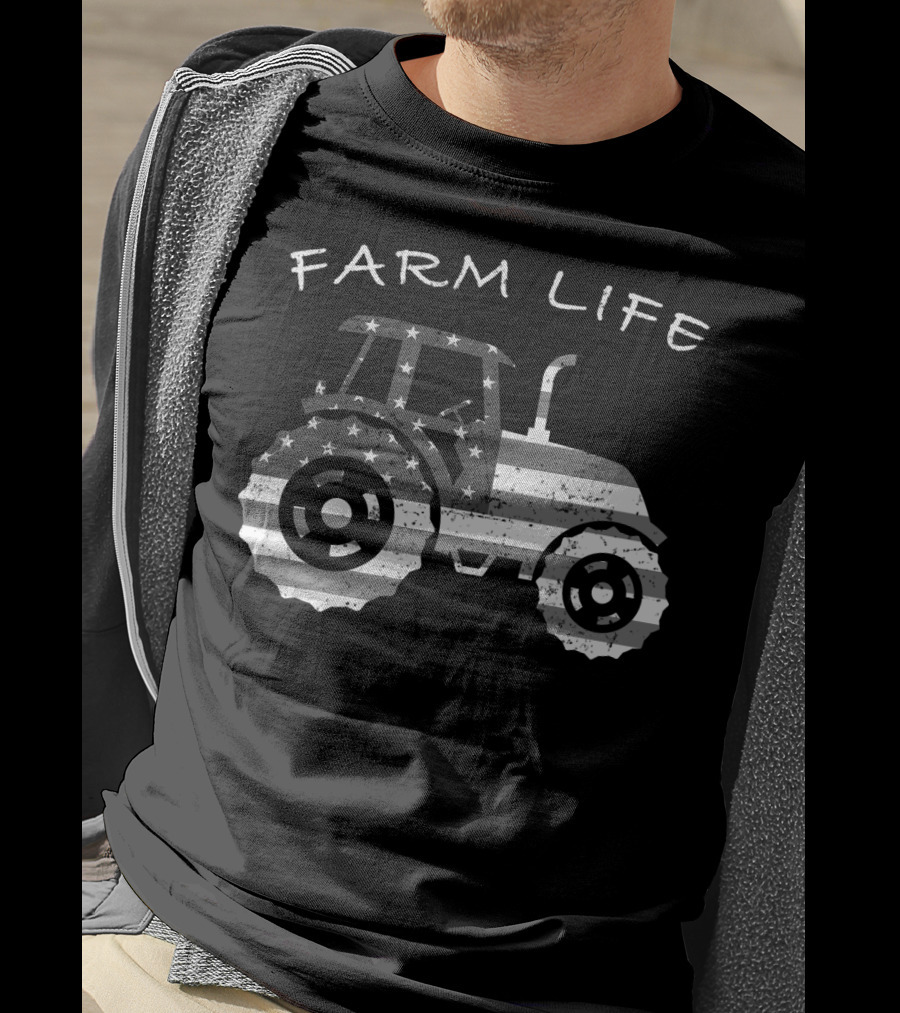 Farm Life Tractor American Flag Farmer T-Shirt