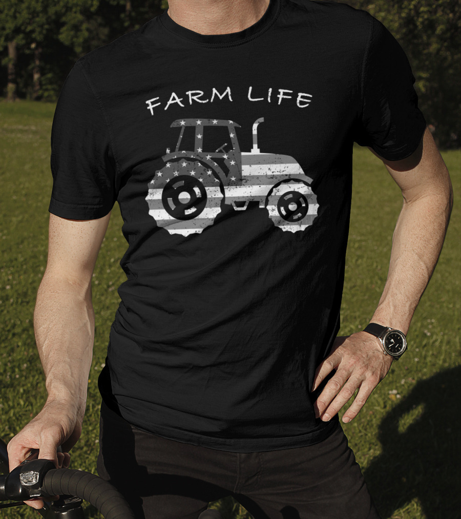 Farm Life Tractor American Flag Farmer T-Shirt
