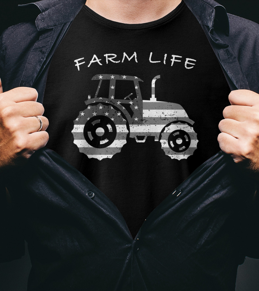 Farm Life Tractor American Flag Farmer T-Shirt