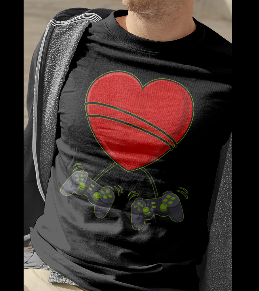 Video Gamer Heart Controllers Valentines Day Love T-Shirt