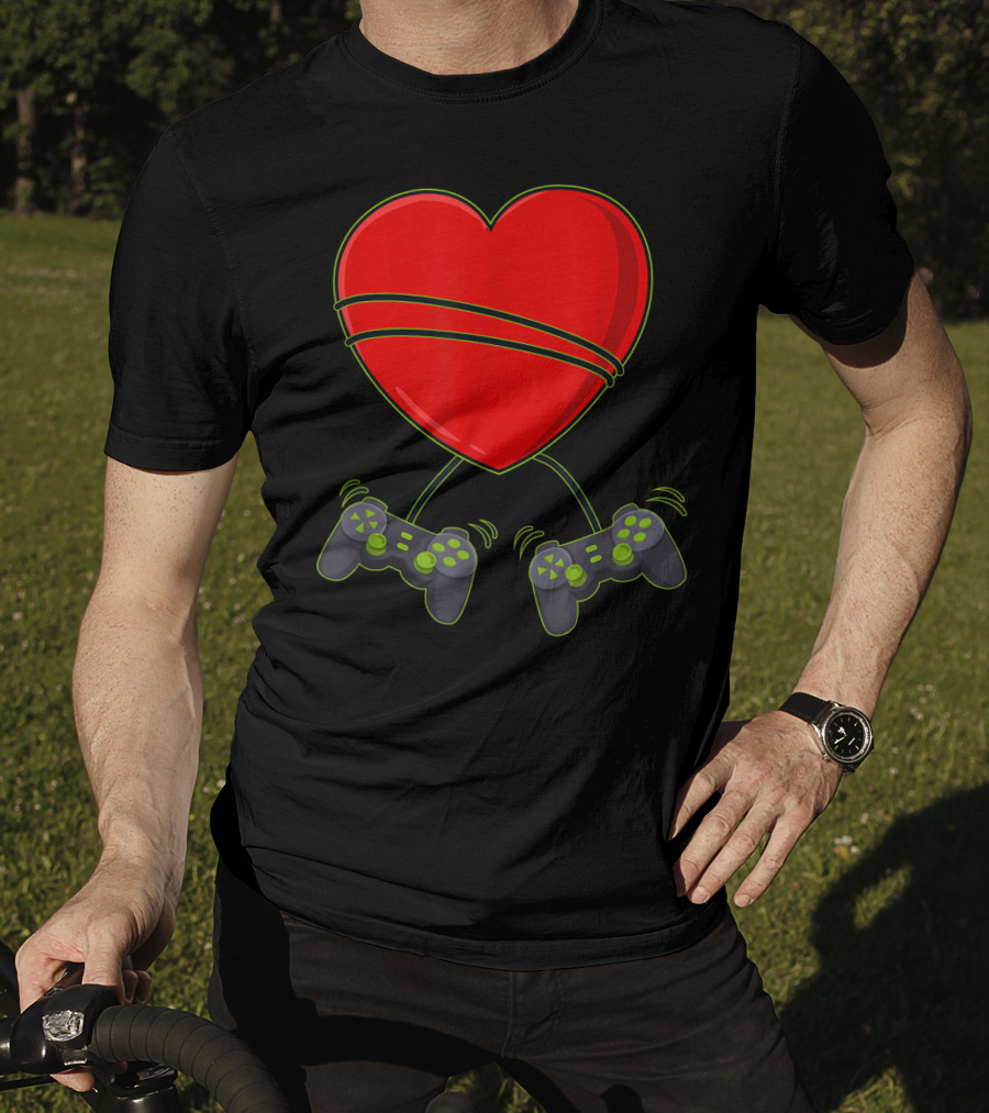 Video Gamer Heart Controllers Valentines Day Love T-Shirt
