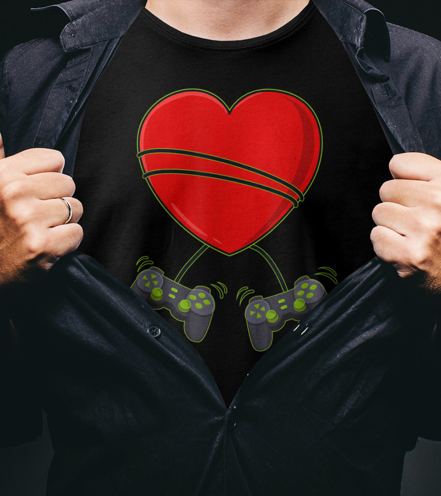 Video Gamer Heart Controllers Valentines Day Love T-Shirt