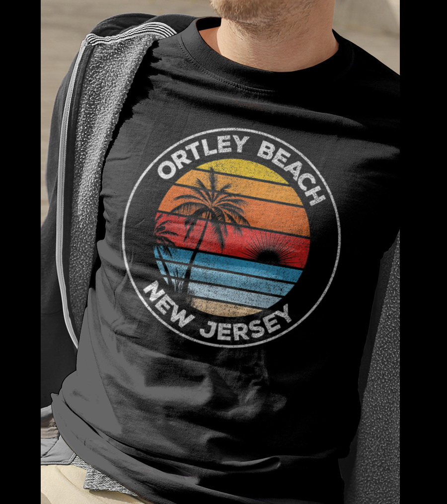 Ortley Beach New Jersey Vintage Sunset Palm Trees Souvenir T-Shirt