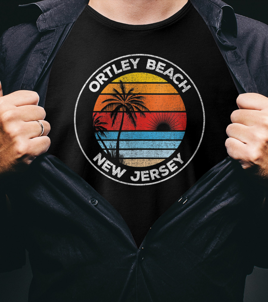 Ortley Beach New Jersey Vintage Sunset Palm Trees Souvenir T-Shirt