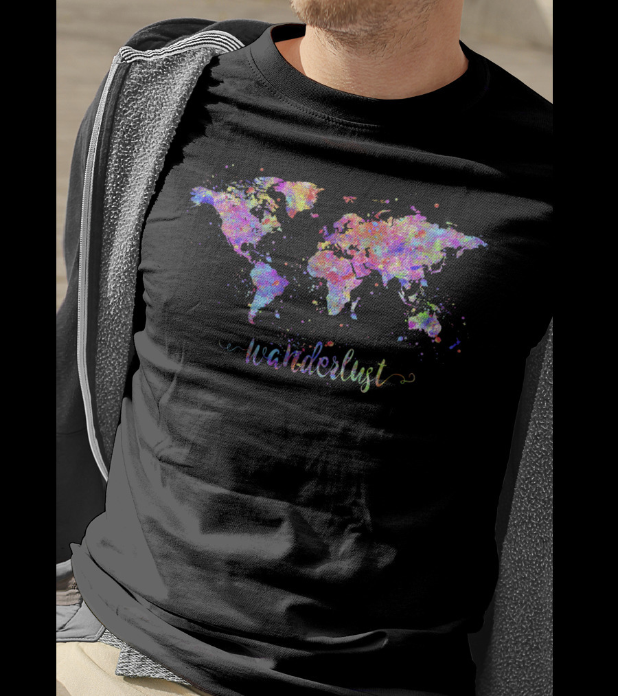 Wanderlust World Map Colorful Watercolor T-Shirt