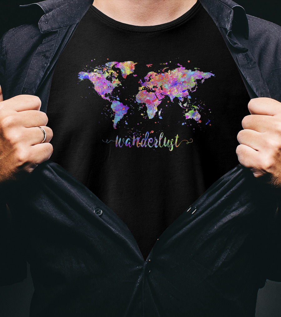 Wanderlust World Map Colorful Watercolor T-Shirt
