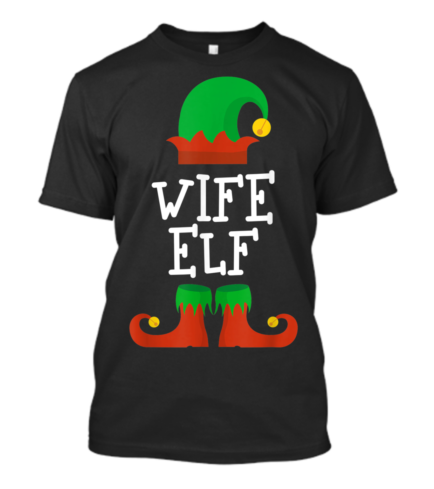 Wife Elf Christmas Holiday Costume Hat And Shoes T-Shirt