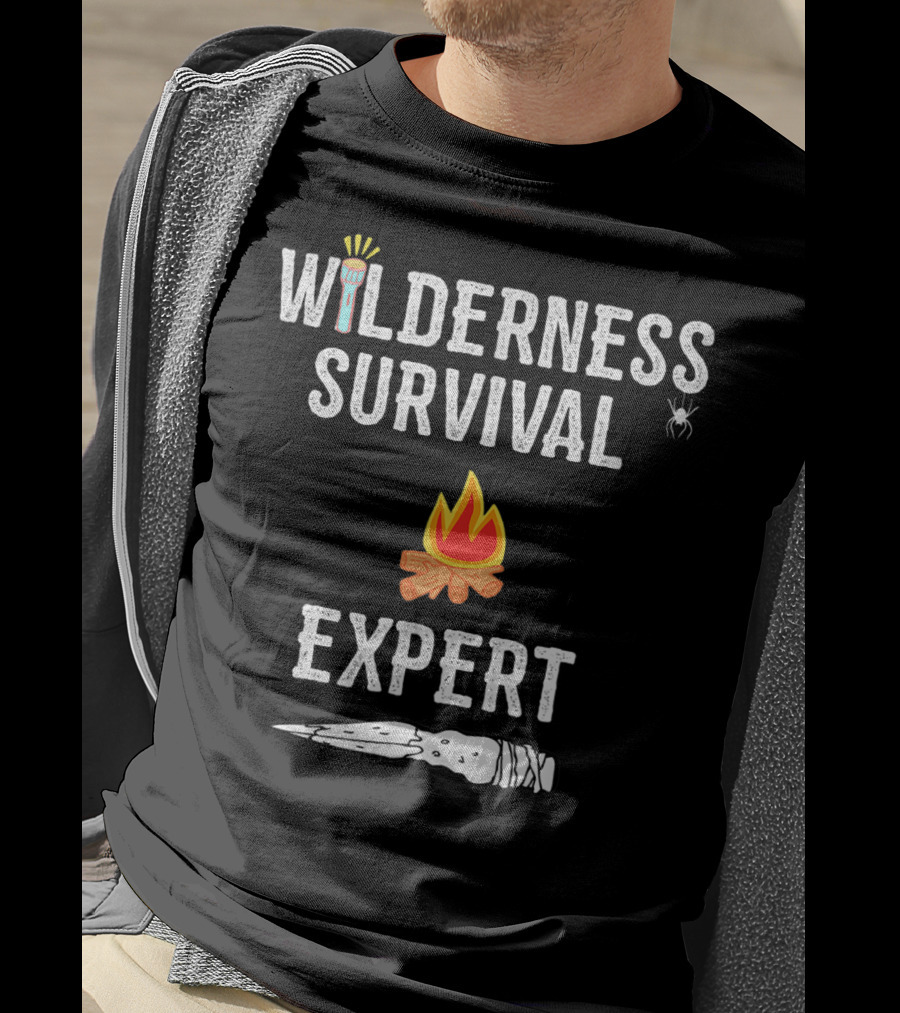 Wilderness Survival Expert Fire Torch And Spear Icons T-Shirt