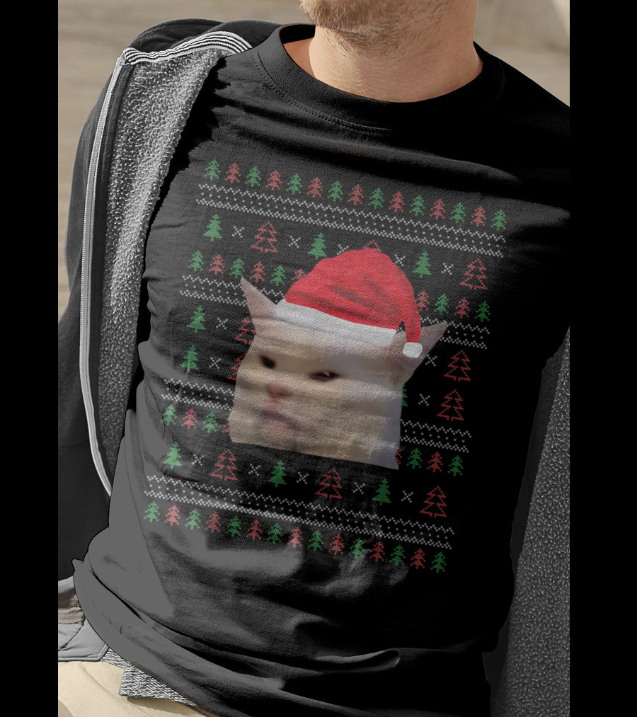 Christmas Confused Cat Meme Ugly T-Shirt