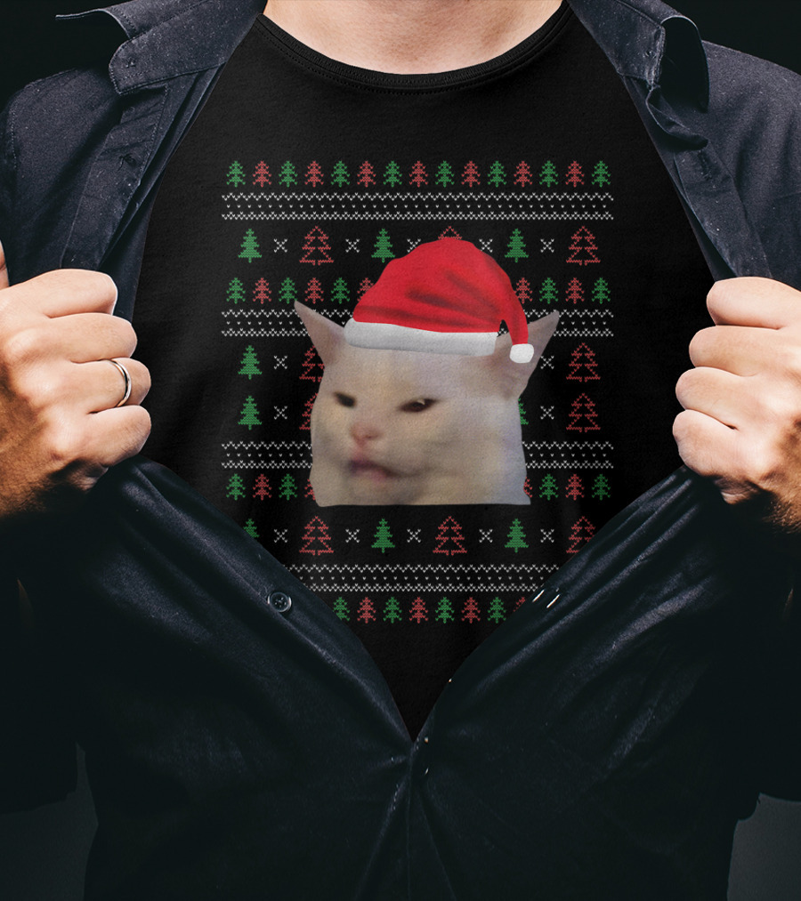 Christmas Confused Cat Meme Ugly T-Shirt