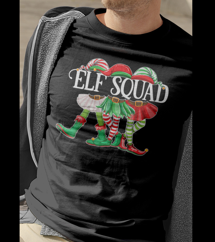 ELF SQUAD Christmas Elves In Festive Attire With Candy Cane Stripes T-Shirt