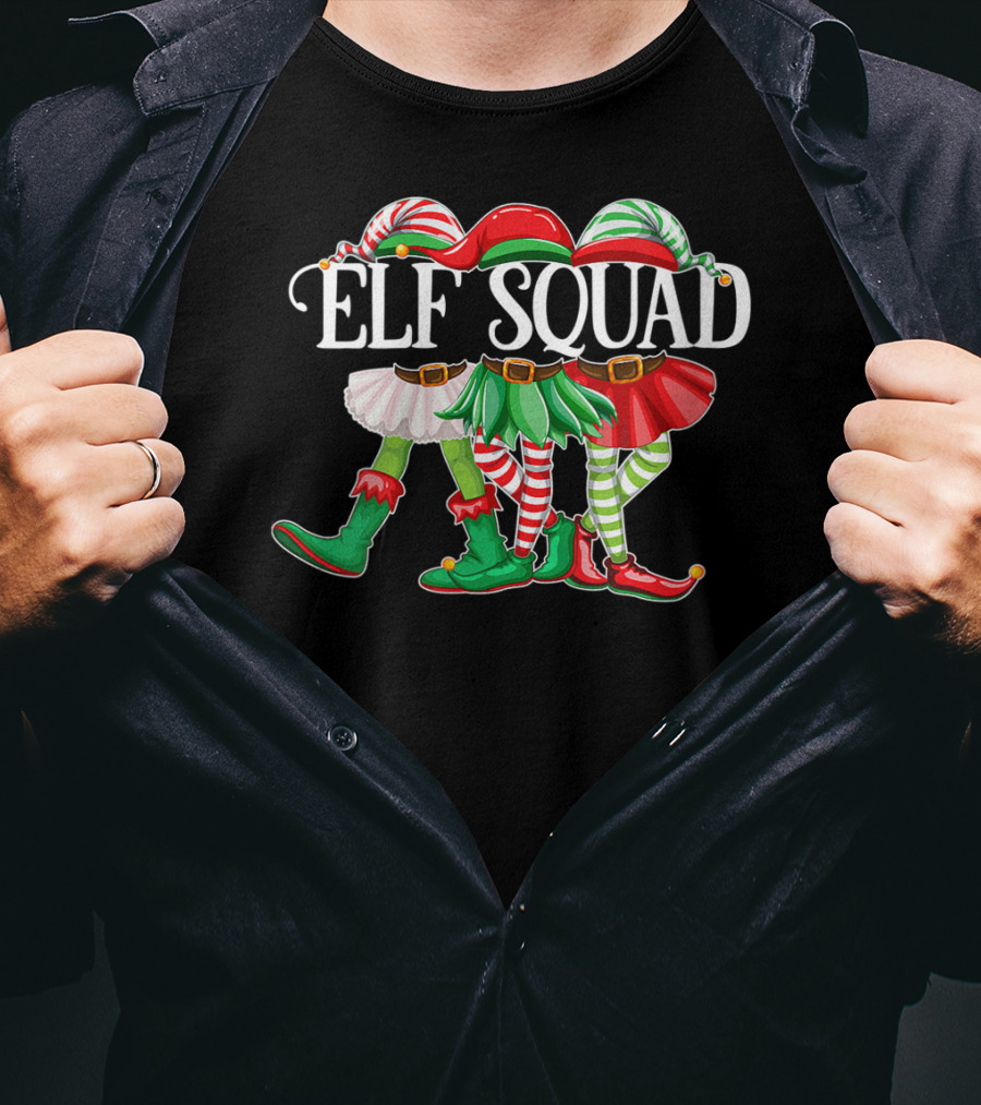 ELF SQUAD Christmas Elves In Festive Attire With Candy Cane Stripes T-Shirt