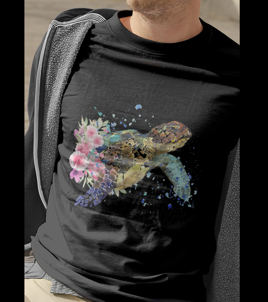 I'm Just A Girl Who Loves Turtles With Floral Turtle T-Shirt