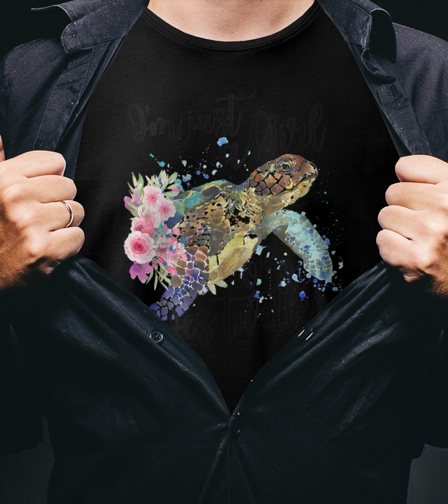 I'm Just A Girl Who Loves Turtles With Floral Turtle T-Shirt