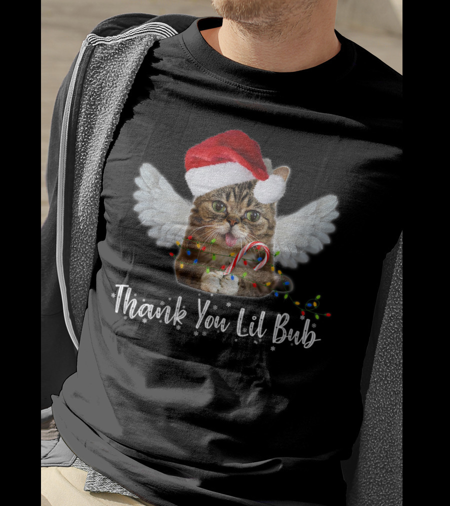 Thank You Lil Bub Angel Cat With Santa Hat And Candy Cane T-Shirt