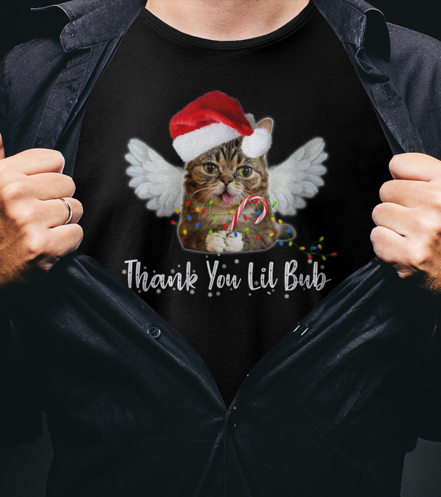 Thank You Lil Bub Angel Cat With Santa Hat And Candy Cane T-Shirt