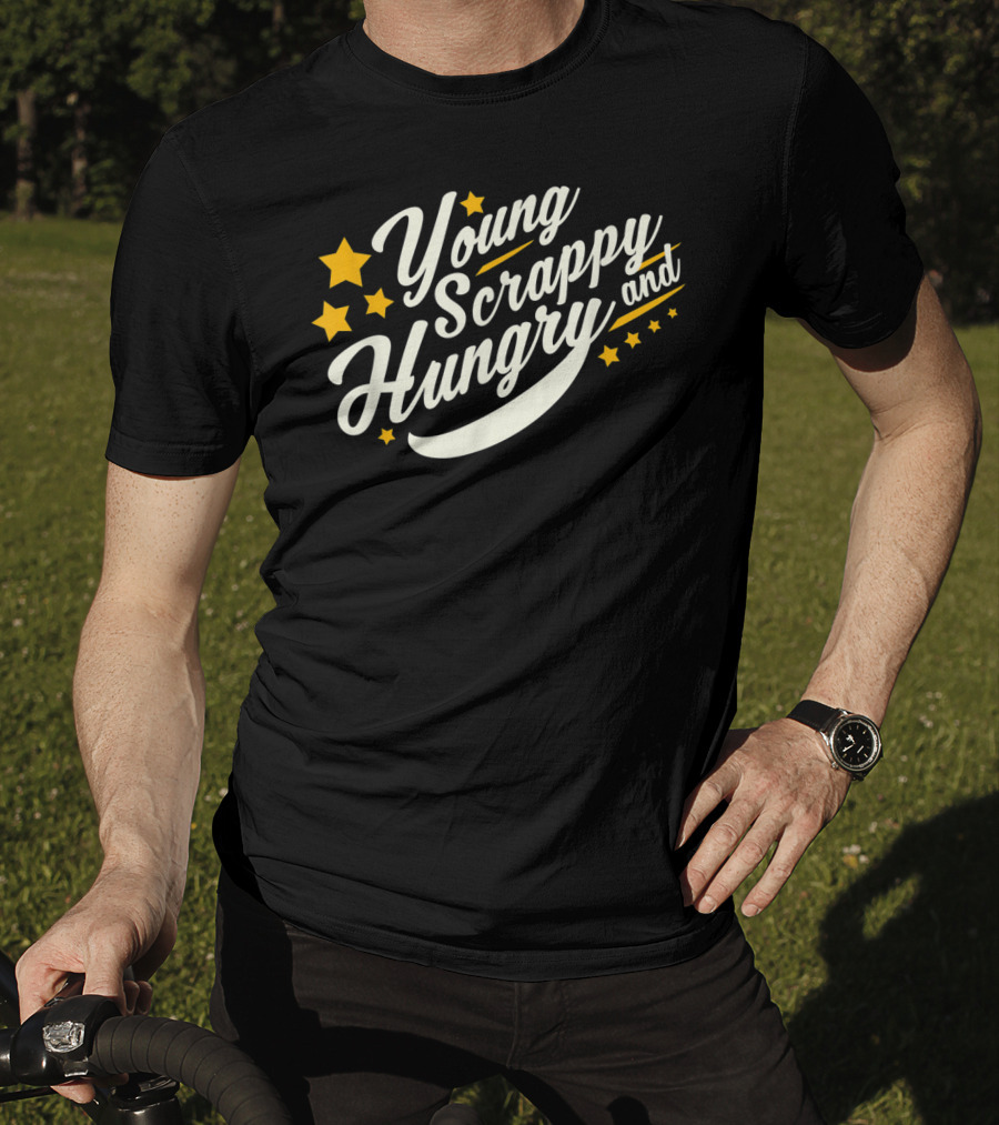 Young Scrappy And Hungry Starry USA Holiday T-Shirt