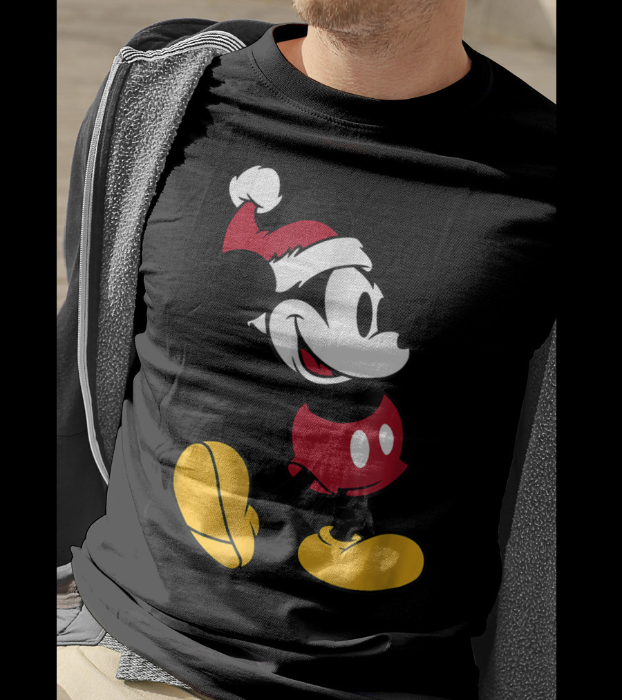 Disney Classic Mickey Mouse In Santa Hat T-Shirt