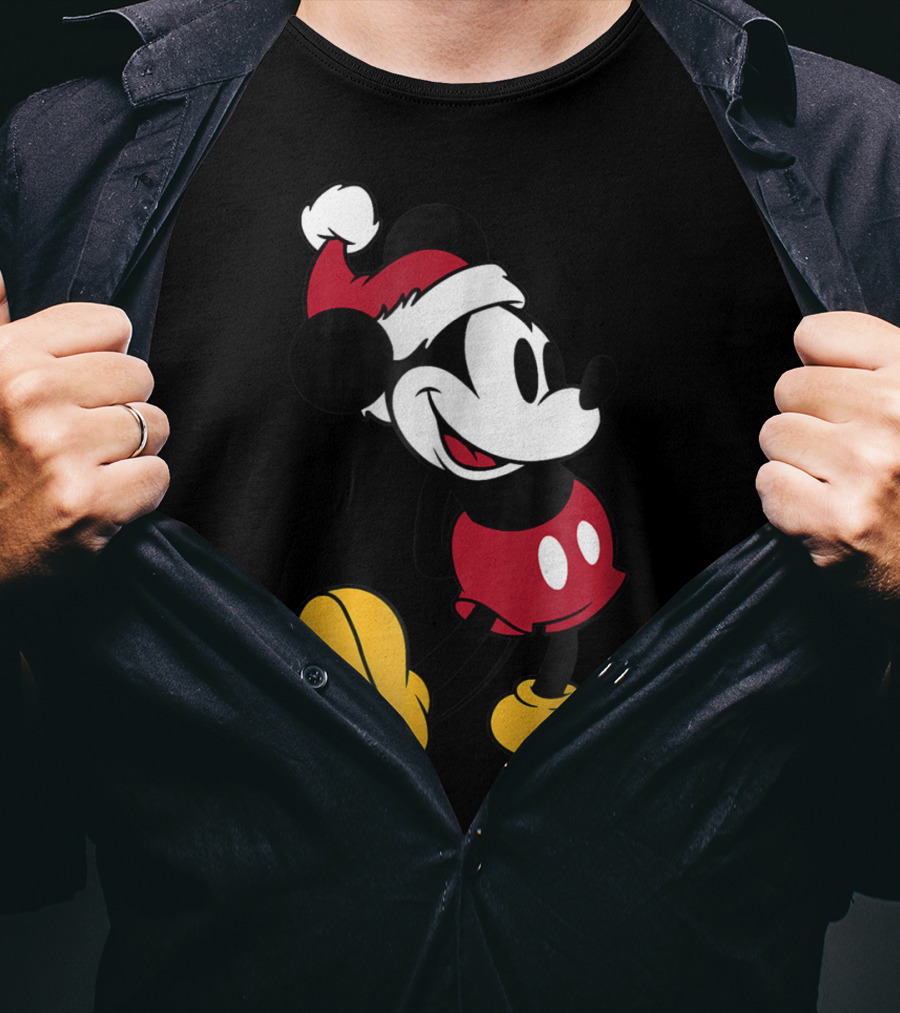 Disney Classic Mickey Mouse In Santa Hat T-Shirt