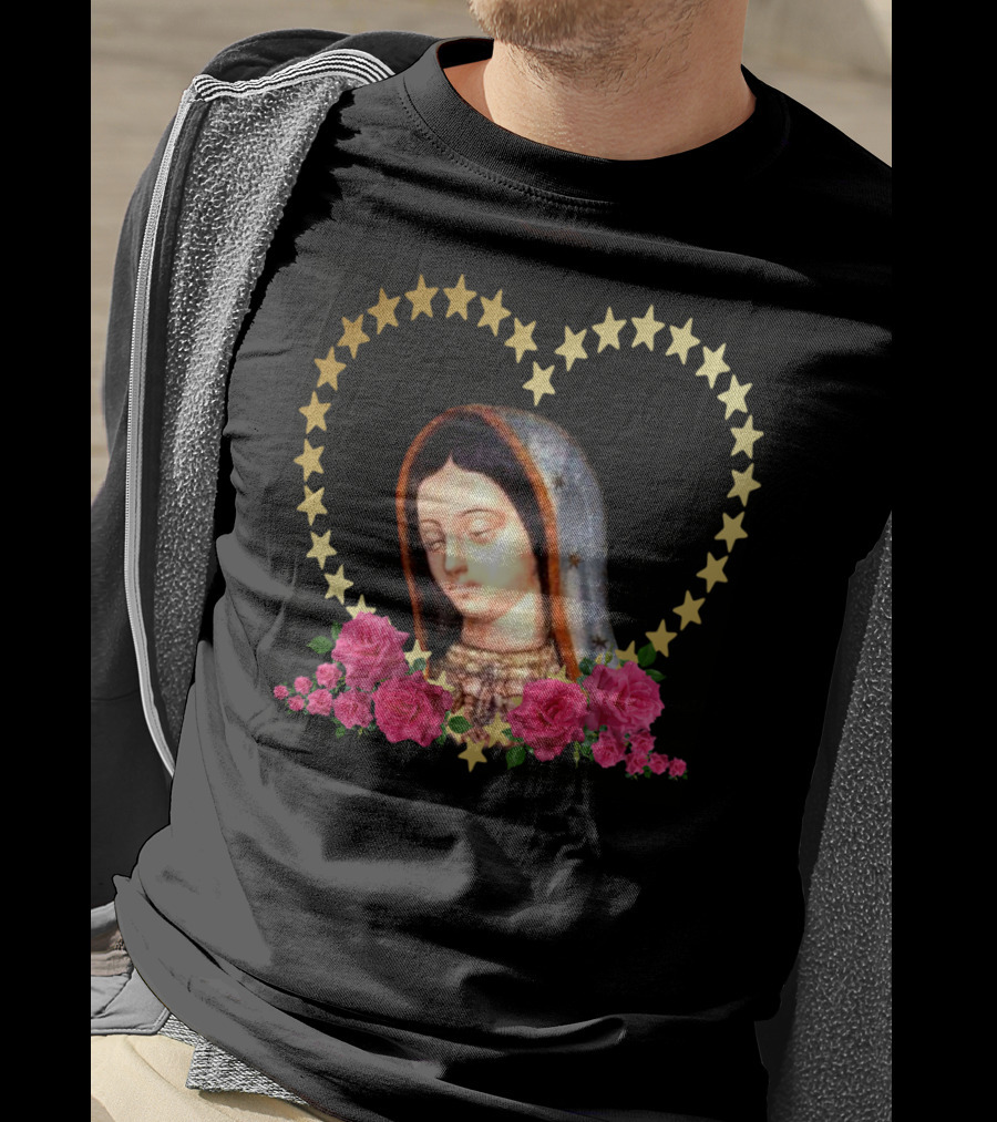 Our Lady Of Guadalupe Mexican Virgin Mary With Gold Stars And Roses T-Shirt